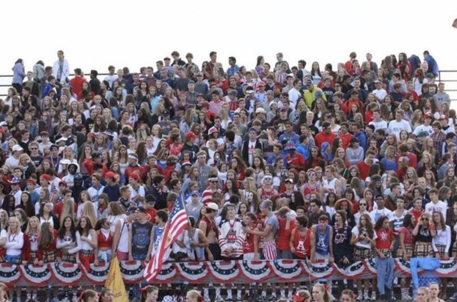The Adams Student Section right before the annual crosstown rivalry football game against Rochester High School.