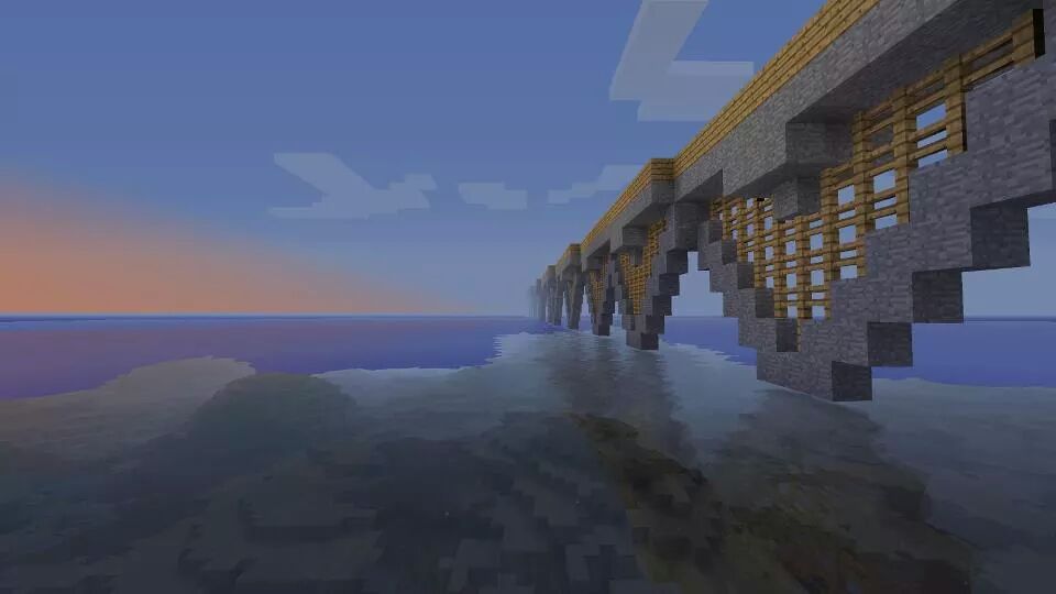 An artistic vista from a world in the popular video game Minecraft.