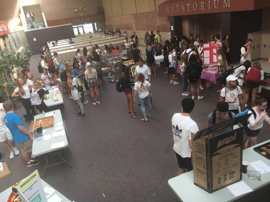 Students gather in the Senior Area during lunch for Club Fair.