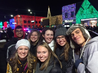 Rochester teens enjoy the lights on the downtown streets. Pictured: (from left to right) 2016 Adams graduate Bobby Mishra, and seniors Meghan Brown, Jordan Revenaugh, Sorina Grech, Julia Moran, Nikki Schipperijn, Vladi Barnekov.