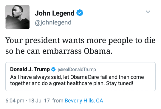 Tweet by John legend. Would tweets like this have the ability to change political opinions?