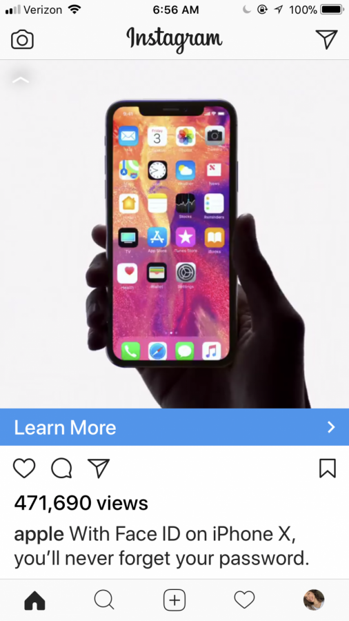 iPhone+X+with+facial+ID+technology+is+advertised+on+Instagram.