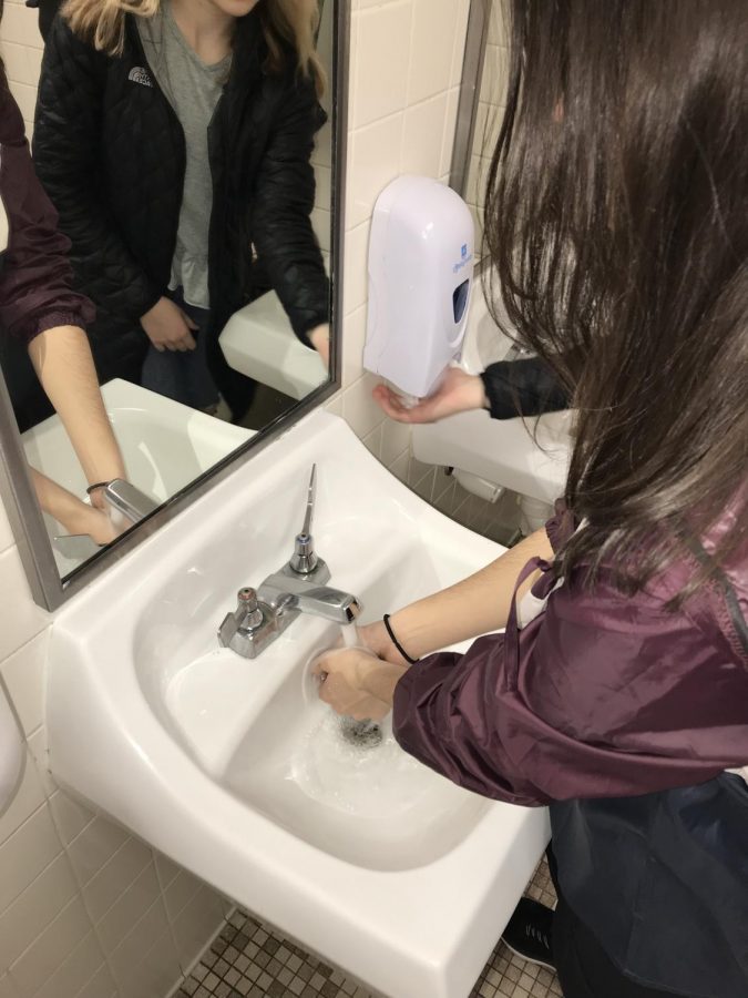 Lexi Borraccio washes her hands. She claims to wash them or use sanitizer more often during the flu season. 