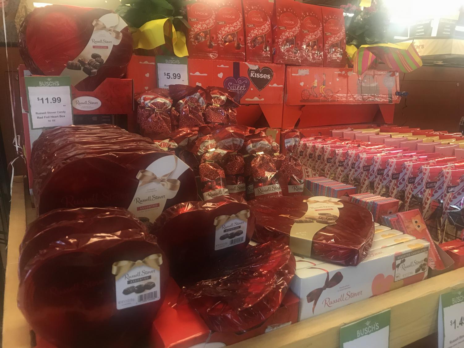 An assortment of inexpensive Valentine’s Day chocolates and candies that would make an elementary schooler’s day.