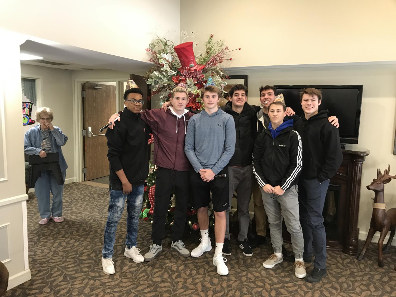 Jalil Mims, Jack Jenkins, Zach Soldan, Jack Schiller, Ben Luci, Ben Borschke, and Matt Nixon --members of the Elderly and Dementia Assistance Club.