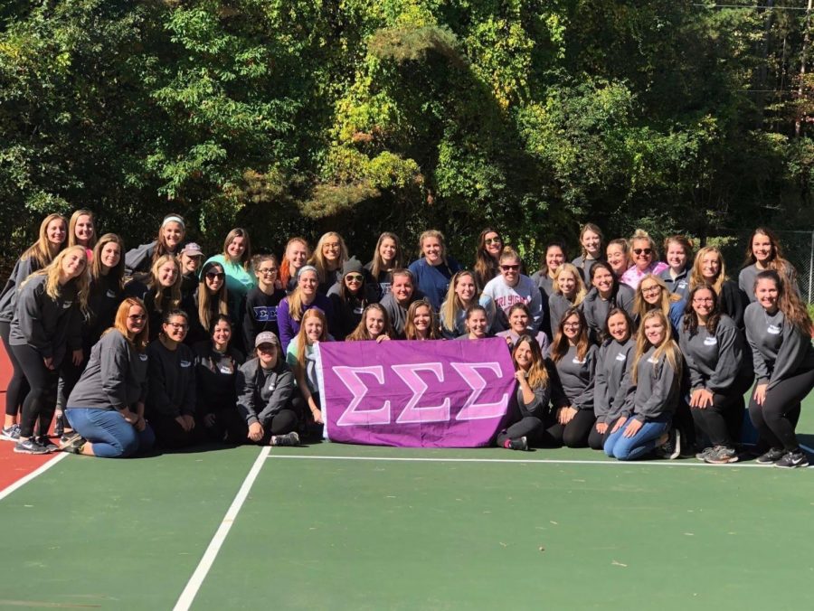 Oakland University sorority Tri Sigma at one of their retreats for bonding and teamwork.
