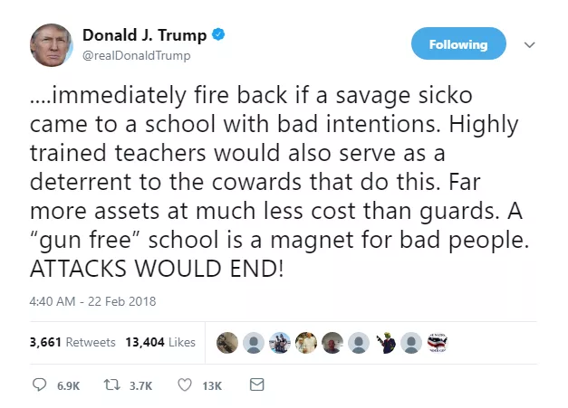 President Trump’s perspective on Florida’s school shooting and his solution.