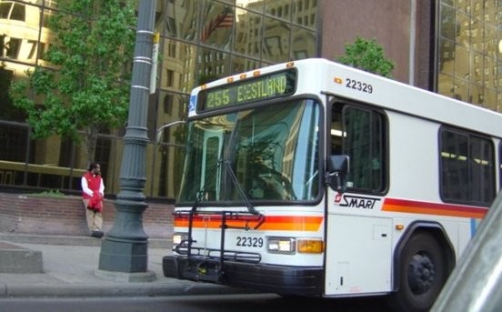 A picture of a SMART bus that is used as a way for people to get to work and school throughout Detroit.