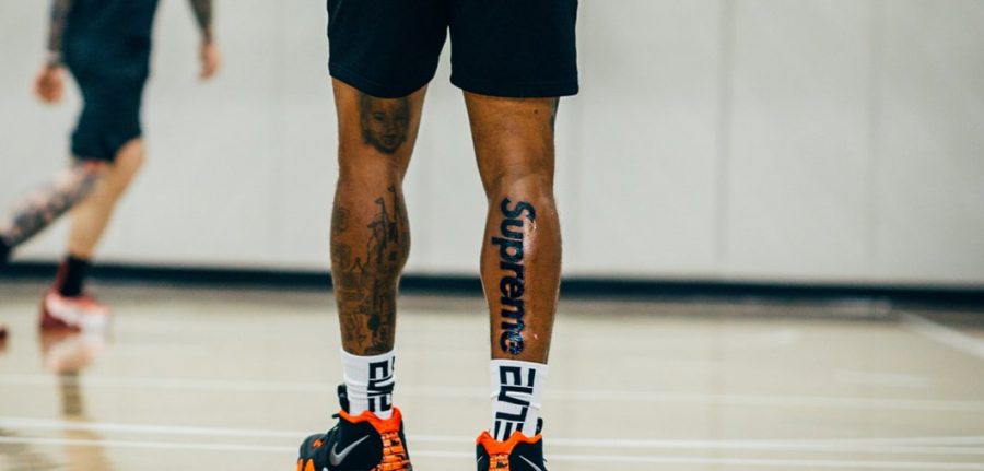J.R. Smith’s Supreme calf tattoo which has recently stirred up controversy in the NBA.