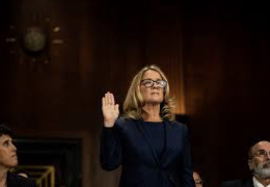 Picture of Dr. Ford being sworn in. Many are using this as a symbol of strength.