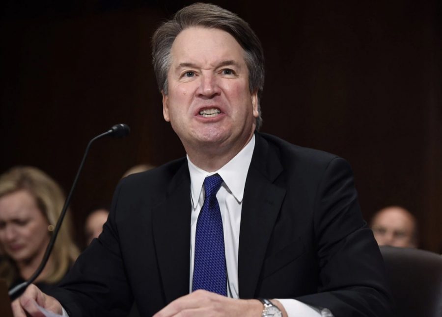 Picture shows Kavanaugh yelling as a response to a question.
