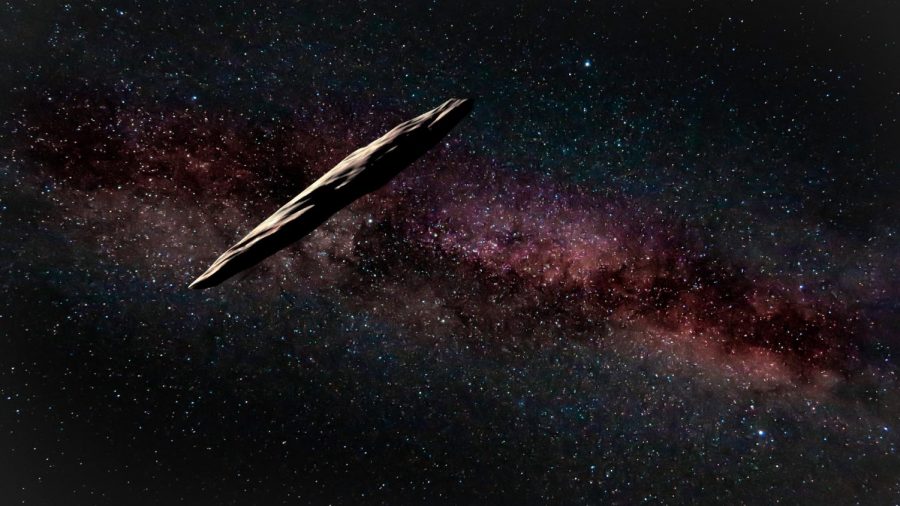 An artist's interpretation of Oumuamua; https://www.gemini.edu/node/12729
