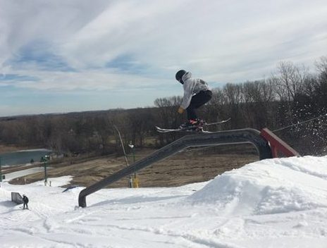 Adams sophomore Jacob Corsi about to hit a large rail.