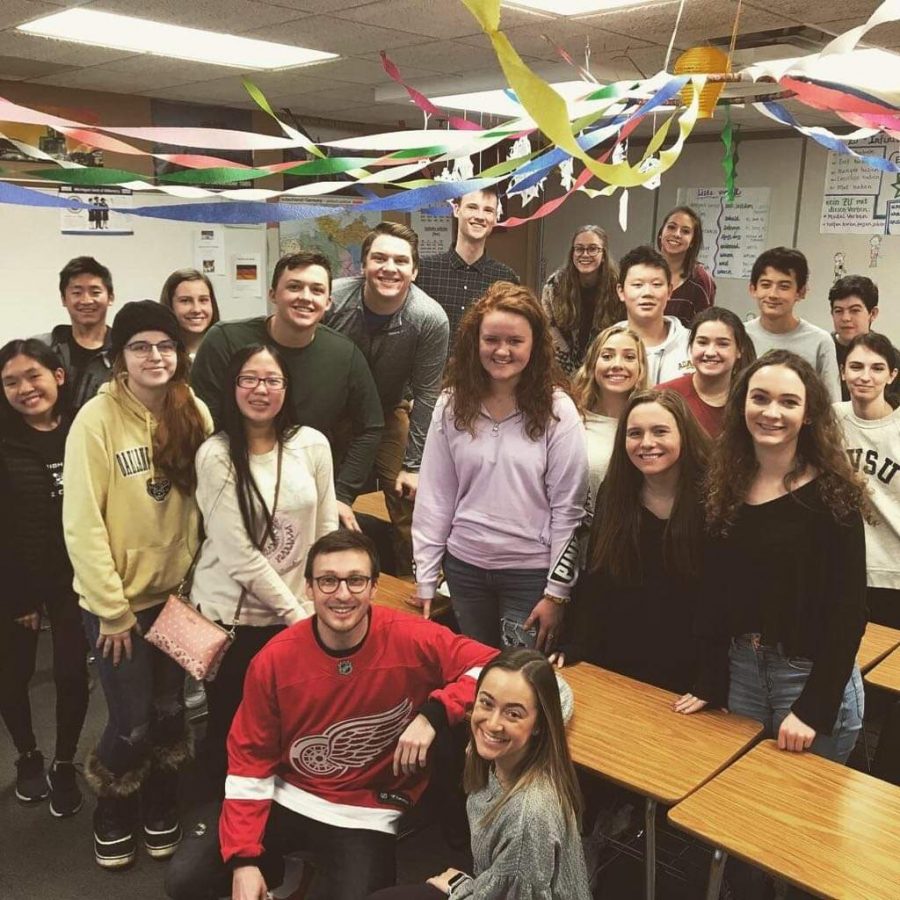 Dominik Bauer and one of the AP German 5 classes at AHS on his final day in the United States.
