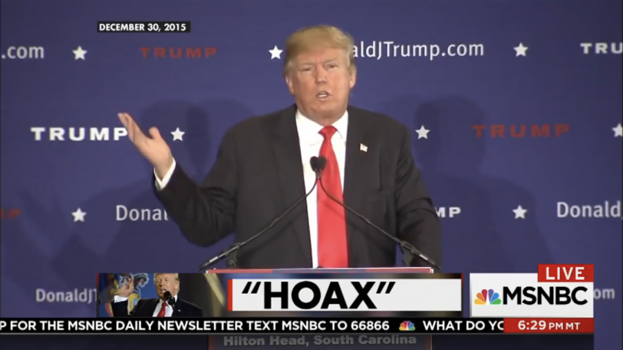 Donald Trump claiming climate change is a hoax.