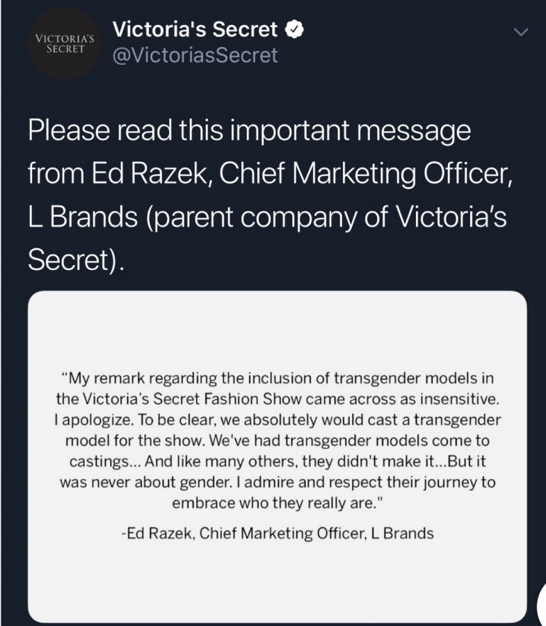 Victoria Secret response via social media of its controversy.