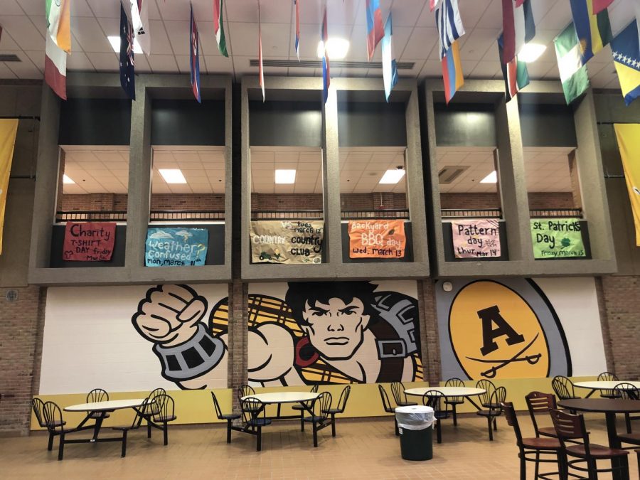 Signs were hung in the cafeteria to promote the clothing spirit days.
