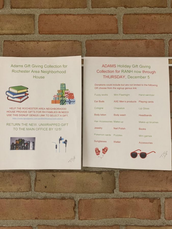  Flyers can be found hung up around the school                                                      
                                                                                                  giving info for the gift giving collection
