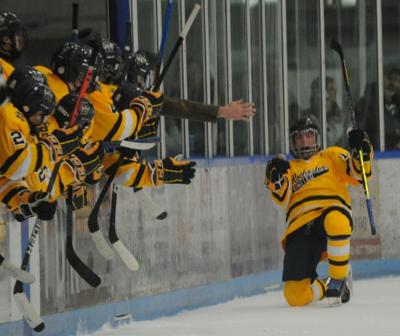 Senior Caden Ebinger celebrating after a goal