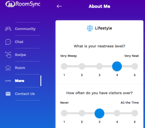 Screenshot of RoomSync lifestyle questionnaire.